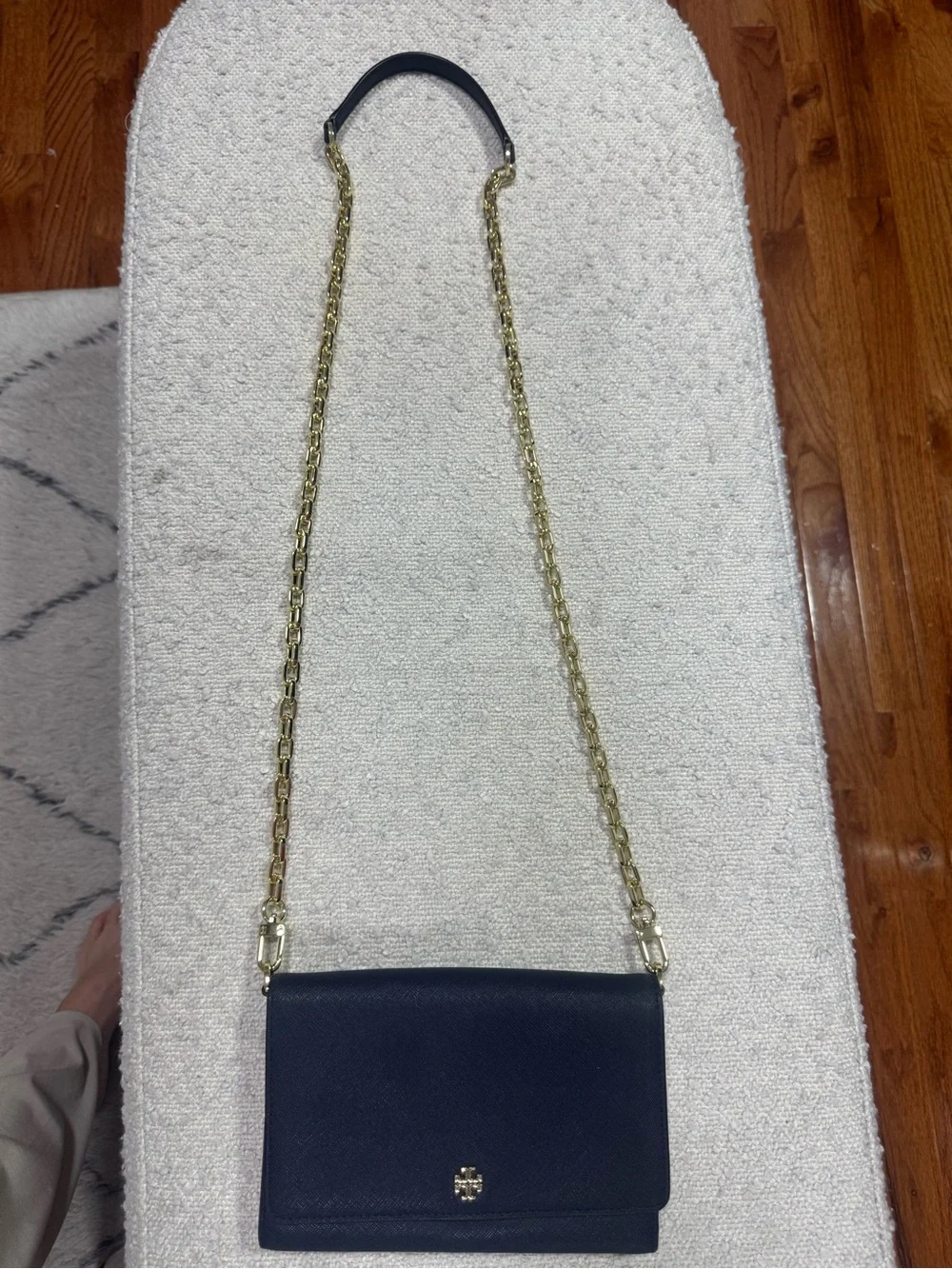 Tory Burch Navy Blue Leather Crossbody Wallet Bag | Gold Chain |never used